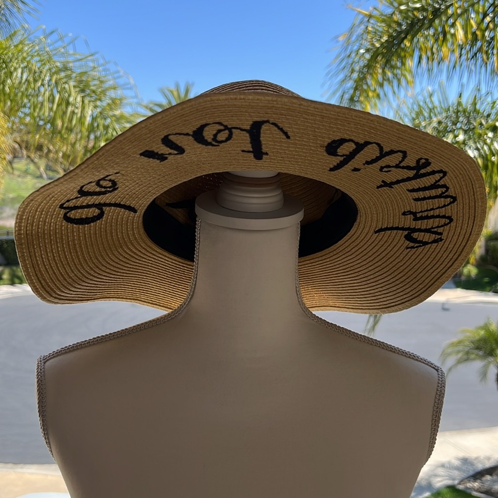 C.C Women's Paper Weaved Crushable Beach Embroidered Quote Floppy Brim S… - Picture 2 of 11